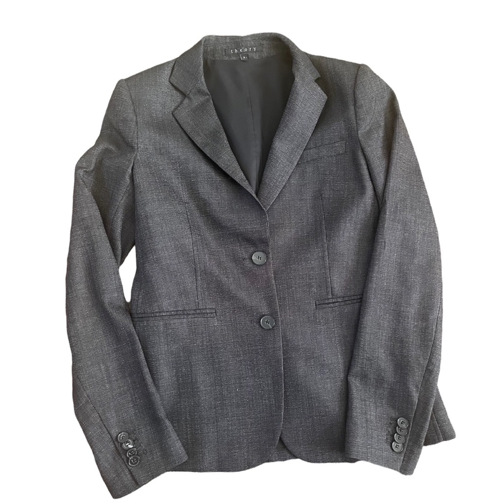 Theory Size 2 Topaz Raetia Gray Virgin Wool Blend Blazer Jacket Womens